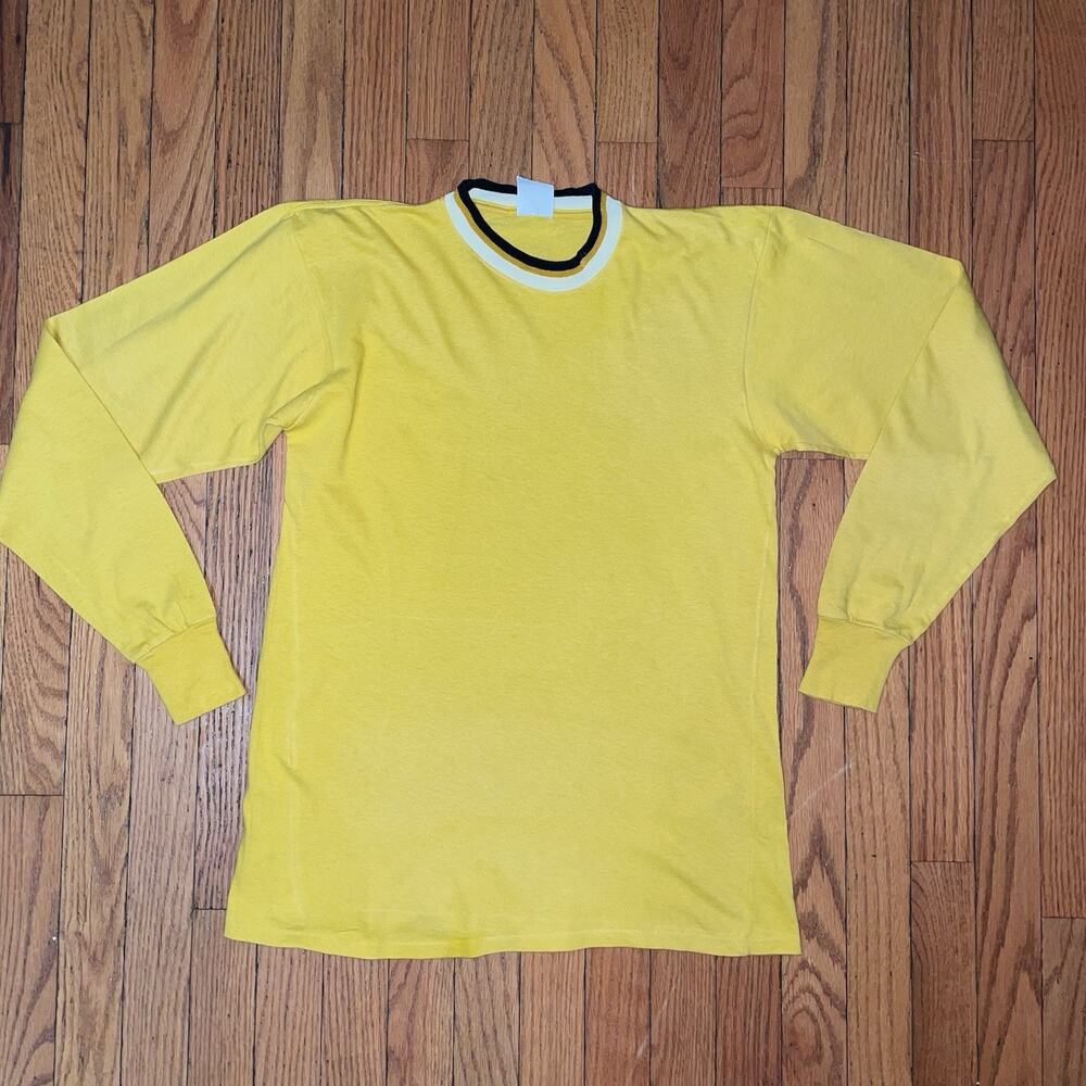 RARE Vintage 70s Montgomery Ward Long Sleeve Ringer Tee Mustard Yellow Medium